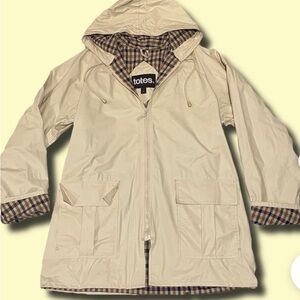 Totes Unisex Rain Jacket Tan & Plaid Size M